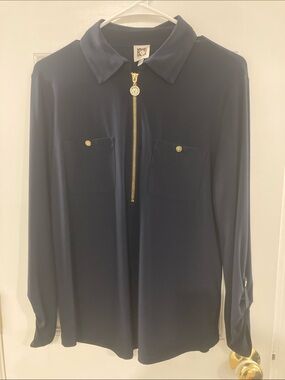 Anne Klein Navy Top with Gold Zip Pull